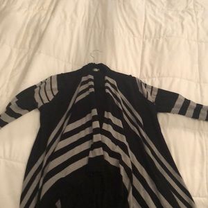 Open front gray and black cardigan